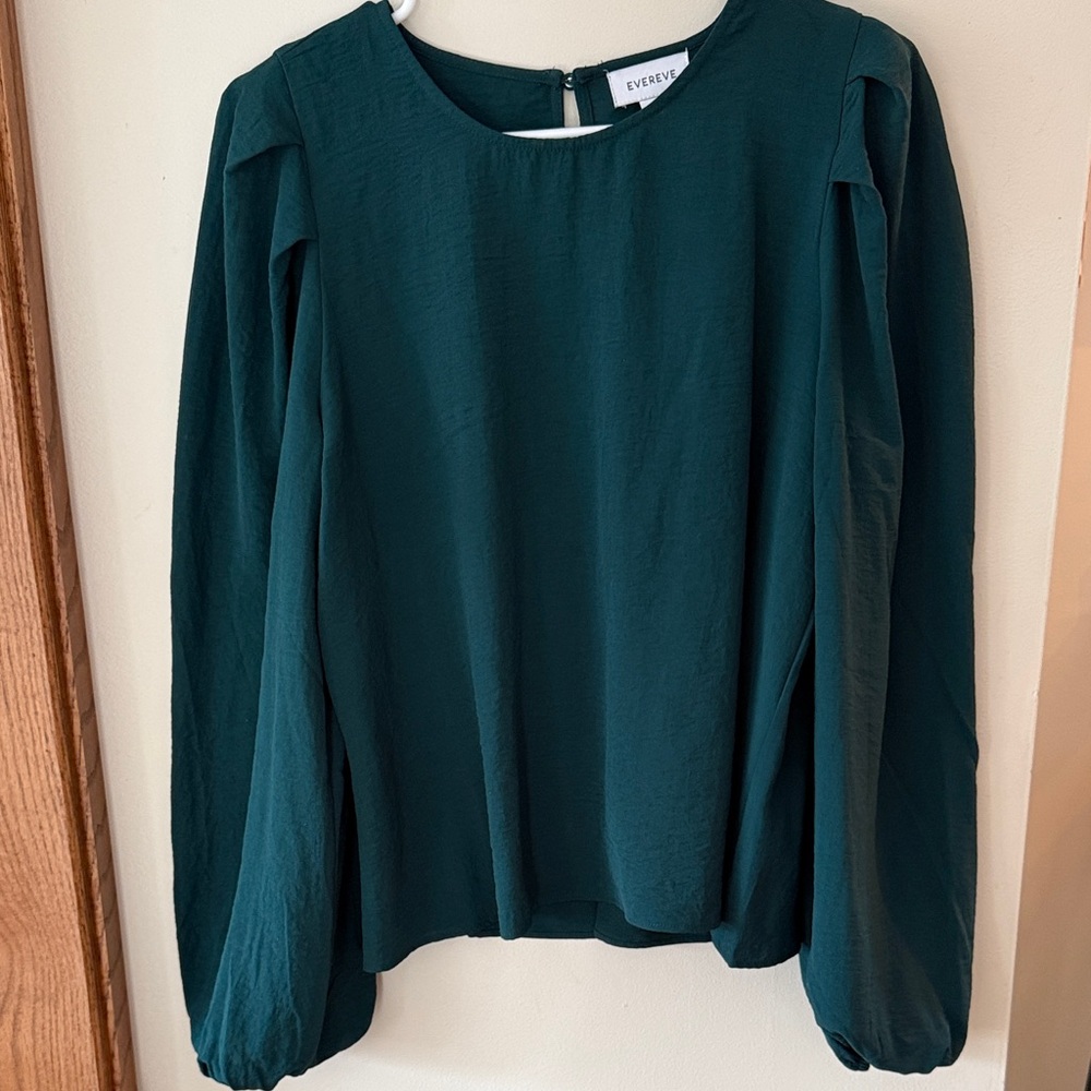 Evereve Pleated Puff Long Sleeve Women's Green Blouse